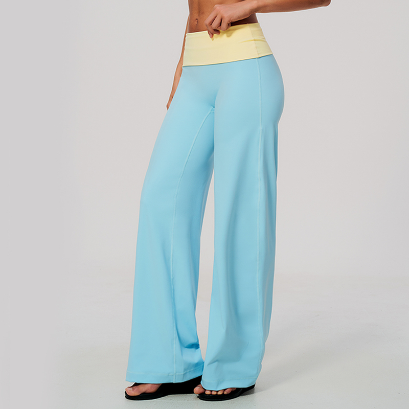 Color-Blocked Fold-Over Waist Wide-Leg Yoga Pants for Women, High-Elastic Drapey Flared Sports Pants, Loose-Fitting Fitness Casual Floor-Length Pants Color-Blocked Fold-Over Waist Wide-Leg Yoga Pants for Women, High-Elastic Drapey Flared Sports Pants, Loose-Fitting Fitness Casual Floor-Length Pants