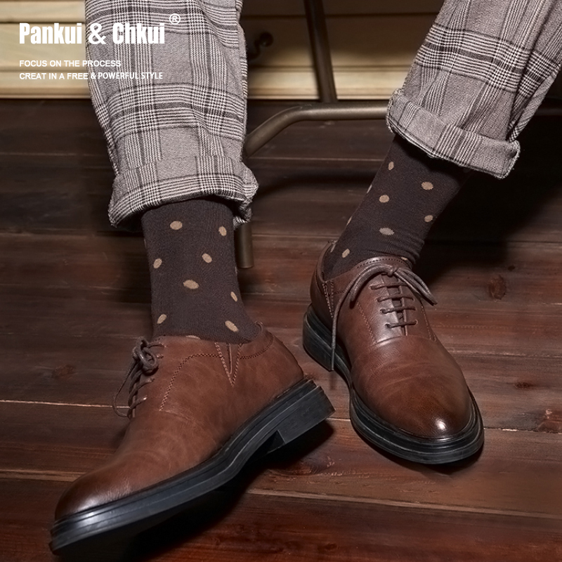 Men's Pure Cotton Socks for Spring and Summer, Breathable, Odor-Resistant, Sweat-Absorbent, Business Mid-Calf Dress Socks, Polka Dot Cotton Socks, Gentleman's Floral Long Socks