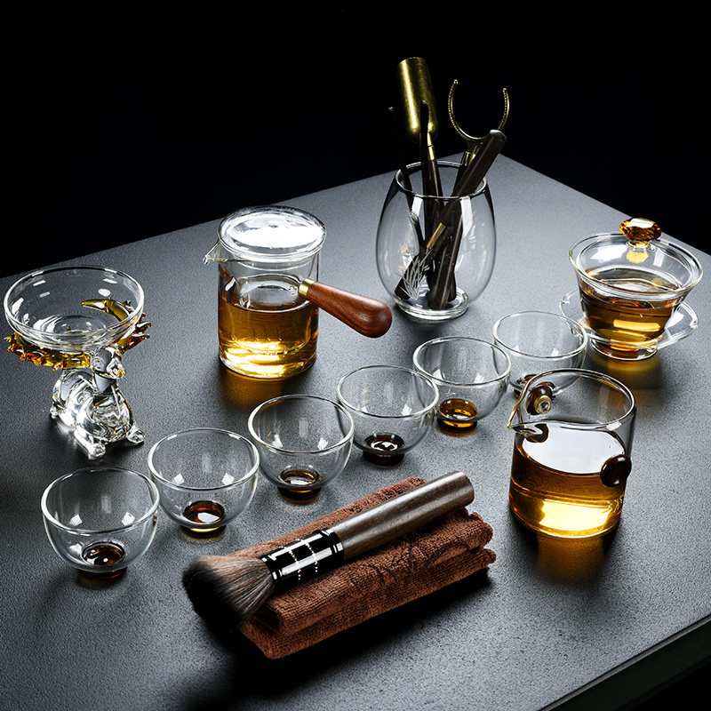 High-grade glass tea set Transparent Gongfu tea set Tea cup High temperature thickened Japanese small cup household tea maker
