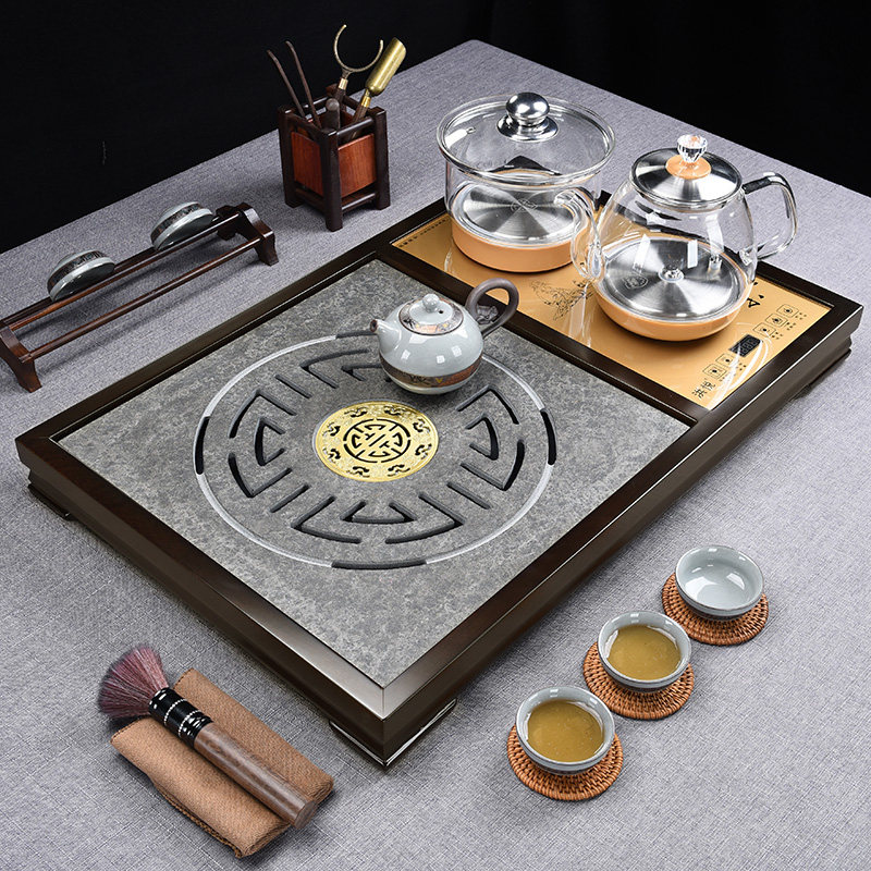 Wujinshi tea tray set fully automatic integrated bottom water solid wood ebony small high-end household with induction cooker