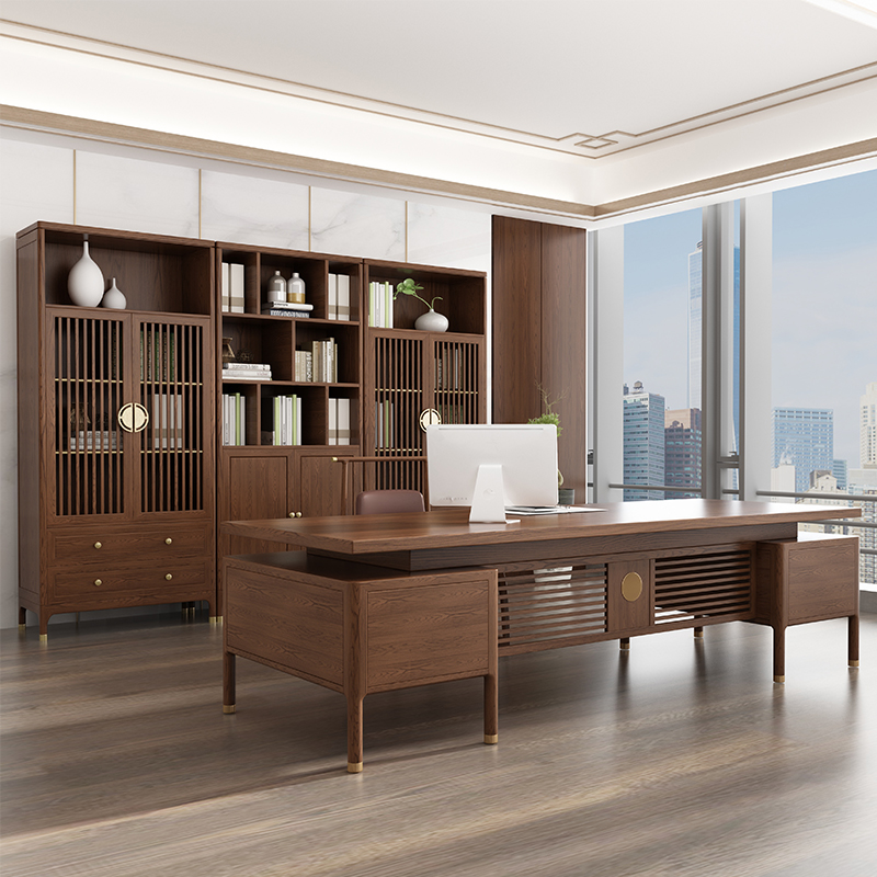 New Chinese Desk Chair Bogu Frame Composition Solid Wood Boss Table Atmospheric President Table Big Bandae Office Bookcase
