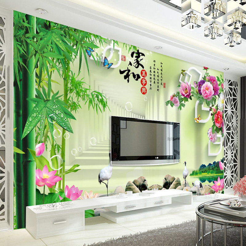 Chinese-style 3D TV background wall panel painting 8D three-dimensional bamboo forest green plant decoration bamboo wood fiber high-gloss painting