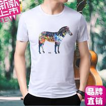 Middle-aged mens 30 short-sleeved T-shirt 4O years old or so 5O put on clothes 20 cotton round neck blood gilt txu