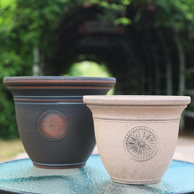 Resin flower pot ceramic large clearance balcony bird of paradise scattered tail sunflower potted imitation cement large diameter plastic flower pot