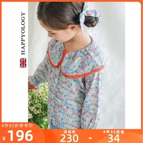 Happyology UK Spring and Autumn Childrens Clothing Girls Contrast Lace Large lapel Shirt Long Sleeve Top Girls Shirt