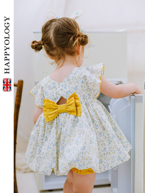 Happyology British girl's cute two-piece suit British baby girl small sleeves polka dot bow suit