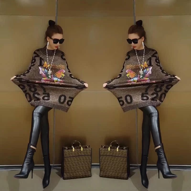 European station 2021 autumn and winter new women's fashion loose casual slimming mid-length bottoming sweater dress trend