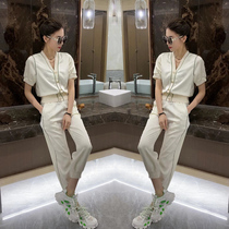 European station 2022 summer new fashion temperament hot drill cardigan top thin pants two-piece womens tide