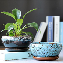 Extra-large flower pot ceramic butterfly Lanjun Lanzang gondola green Lorraine creative bonsai large caliber multi-meat flower pot with tray