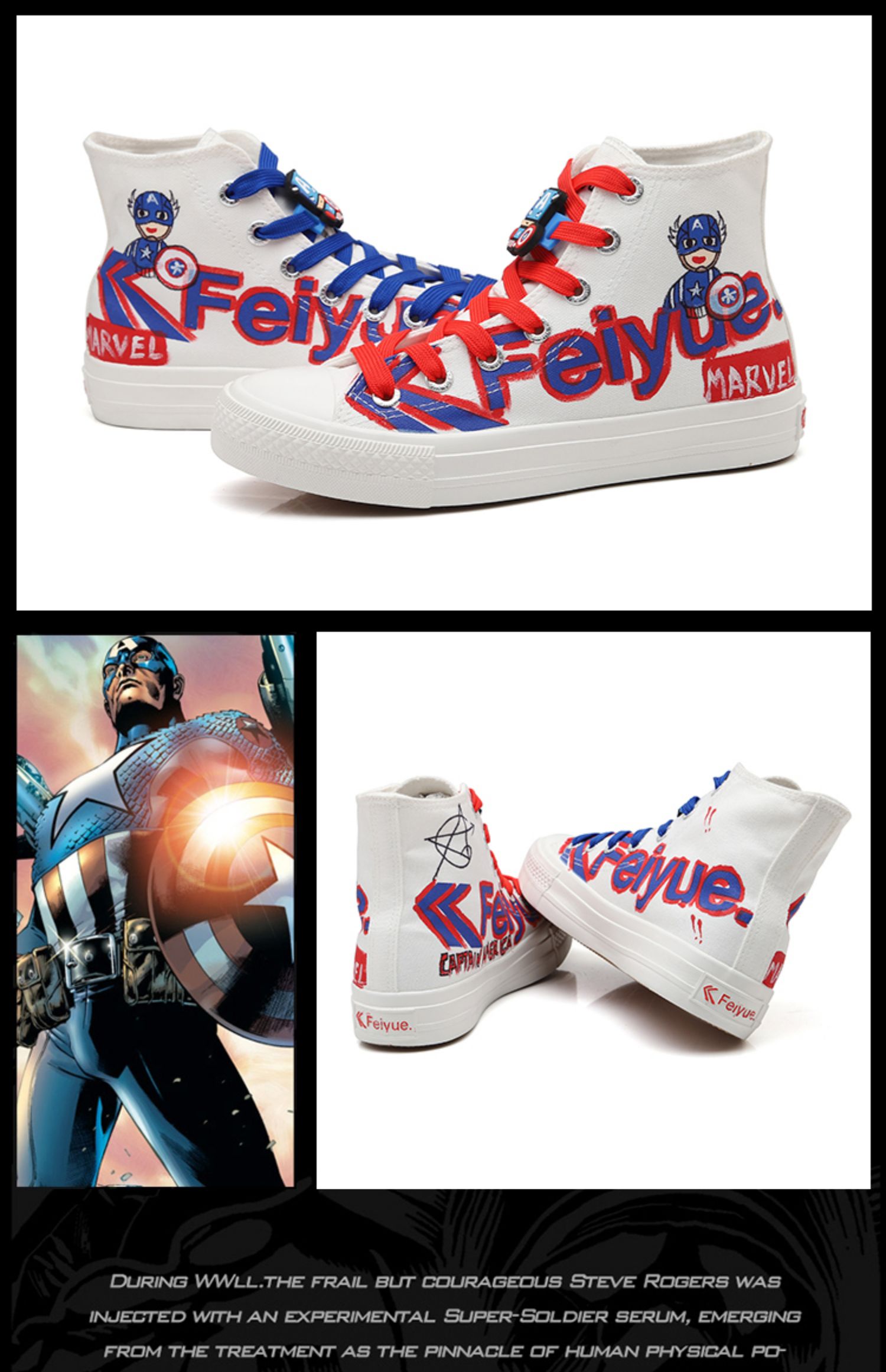 Leap back lực nổ chung phiên bản giới hạn Hoa anh đào vẽ tay Marvel mới cao giúp Avengers giày vải nữ - Plimsolls giày nữ thể thao