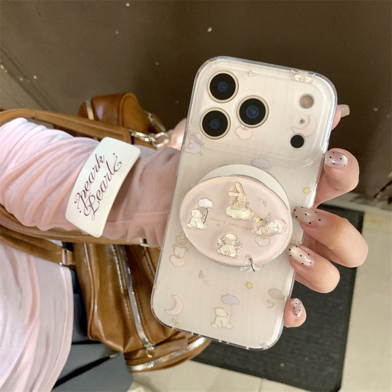 Korean ins Niche Creative 3D Rabbit Sheep Magnetic Stand 17Promax Compatible with Iphone16Pro Double-Layer Moon Small Animal 15 Phone Case 14 Apple 13 Hard Shell Anti-Drop for Girls
