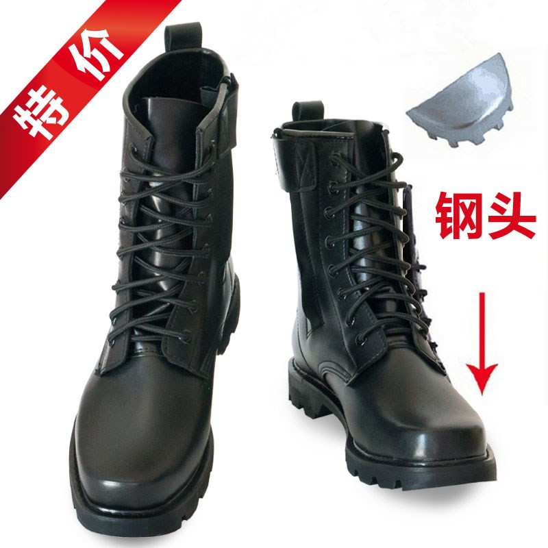 Autumn and winter outdoor men's and women's explosion-proof boots steel head steel bottom leather boots side zipper wool autumn and winter security shoes