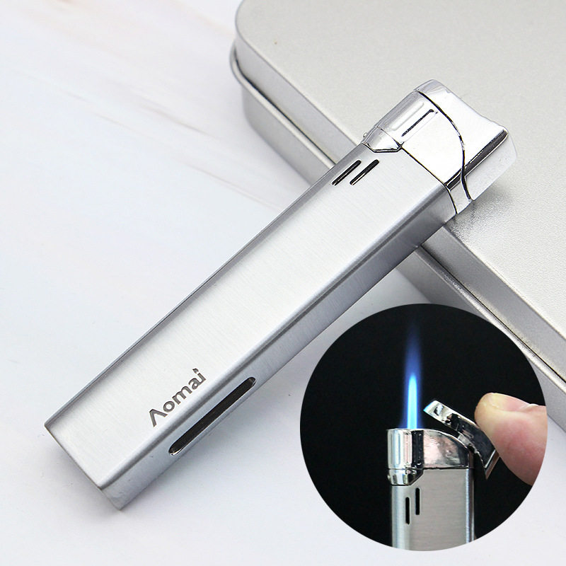 Omai 213 strip straight punching lighter visible steam box metal inflatable windproof lighter with hole customization