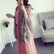 Green Cashew Flowers Retro Folk Customs Cotton Hemp Silk Scarves Travel Holiday Sunscreen Scarves Shawl Cape for Women Summer