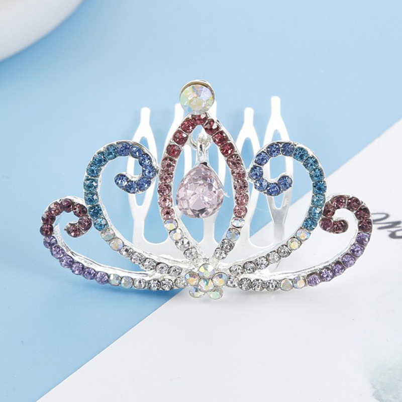 South Korea New Pinned Water Diamond Child Crown Princess Crystal Crown Bridal Inlaid Drilling Comb Fashion Head Accessories Supply