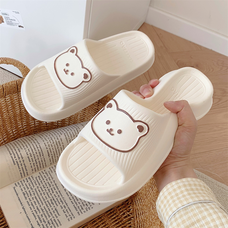 Eva Slippers for Couples, Trendy Home Comfort Cartoon Bear Design, Summer Non-Slip Thick-Soled Women's Bathroom Sandals, Men's Slippers