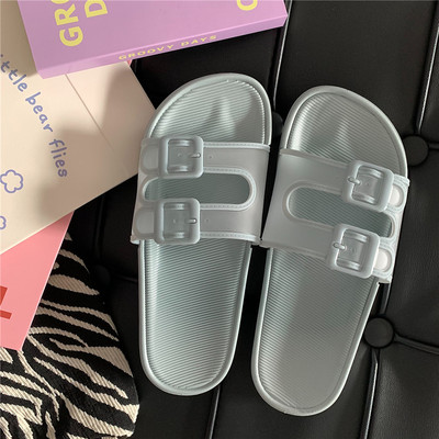 Transparent Double Button & Blueslipper female summer Fairy wind fashion indoor non-slip soft sole ins bow Internet celebrity House household take a shower Sandals