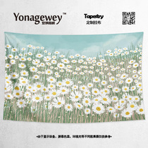 Simple little Daisy white chrysanthemum peripheral illustration room decoration Net red photo background wall cloth poster hanging cloth tapestry