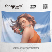 Lively cute and playful short hair girl girl girl close-up decoration hand-painted illustration background wall cloth poster hanging cloth