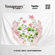 Net red grass French romantic wind flowers hand in hand hand painted fresh wall cloth decoration background poster hanging cloth tapestry