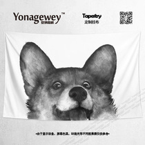 Tide brand cute hand-painted Corgi puppy bedroom dormitory homestay Wall cloth poster wall tapestry background mural hanging cloth