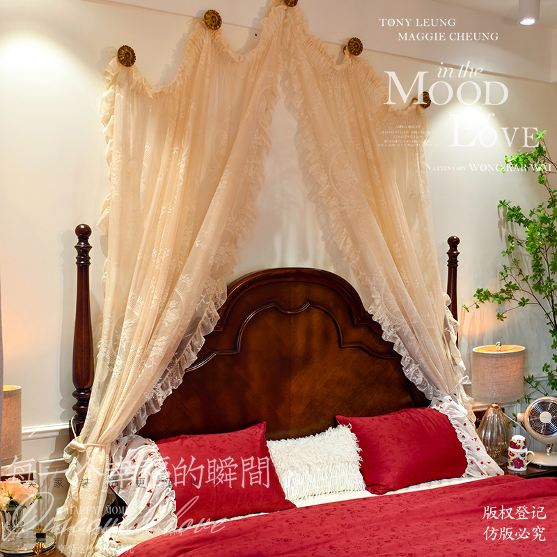 French Rococo Dome-Style Sheer Curtain with Vintage Ruffled Lace, Living Room Bedroom Door Curtain, Bedside Dream Curtain