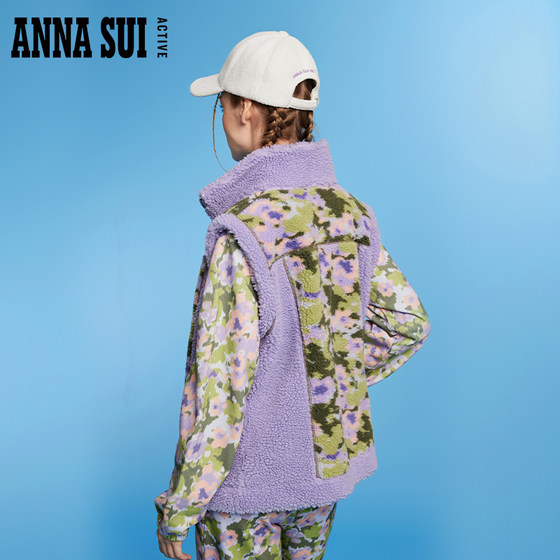 ANNASUI 디스커버리 시리즈 아트 위장 모조 양고기 조끼 스탠드 칼라 여성용 스플 라이스 자켓