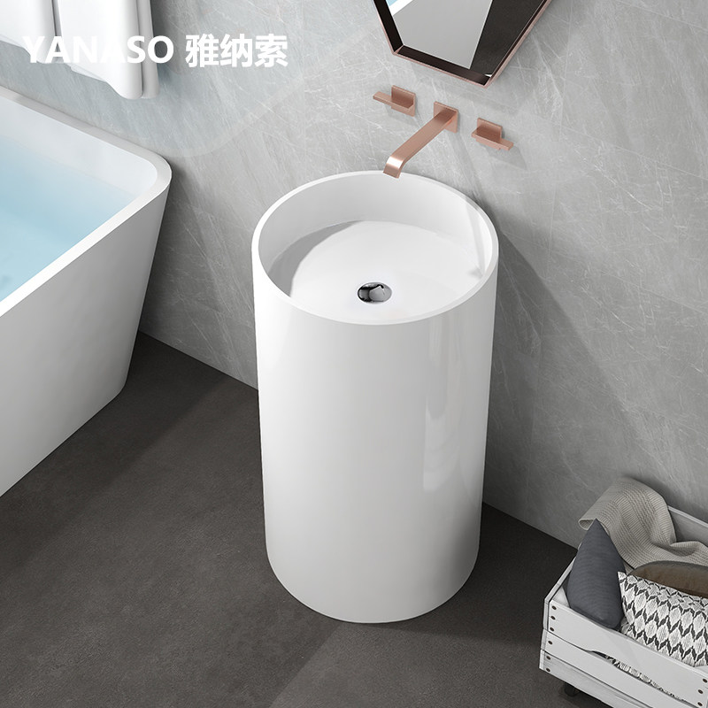 Janasso Washbasin Round Artificial Stone Upright Post Basin Floor Type Washbasin One-piece Hotel Makeup room Face Basin