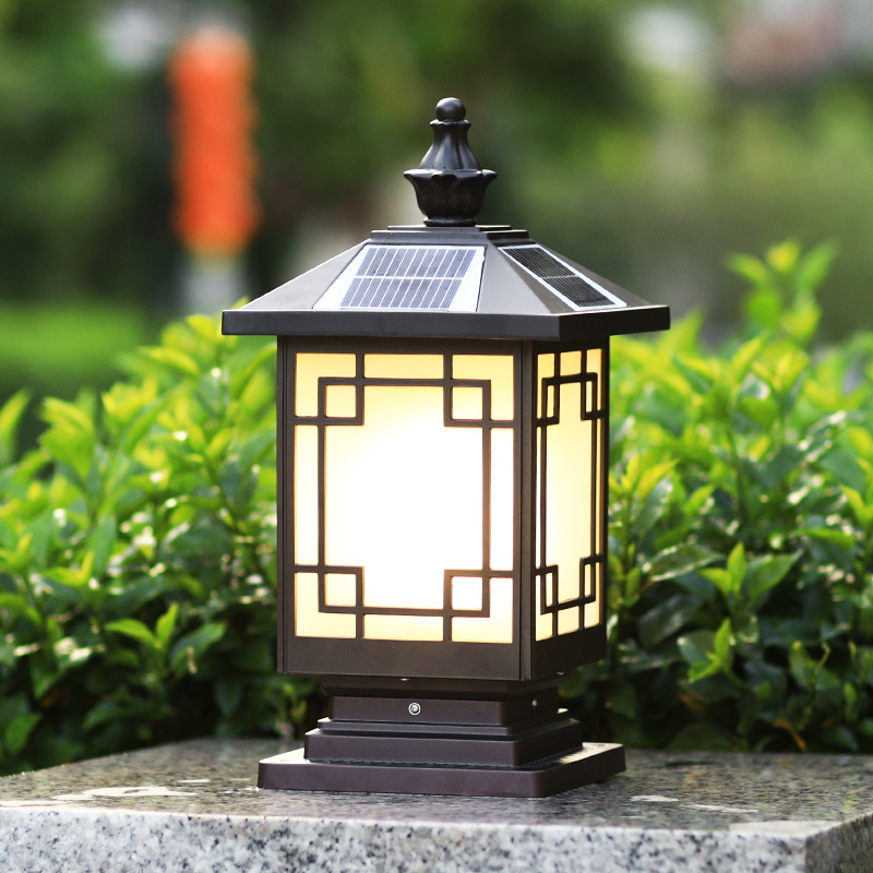 Solar Column Headlights New Chinese Outdoor Courtyard Lamp Garden Pillar Villa Walled Yard wall Pillar Wall Headpole Lamp