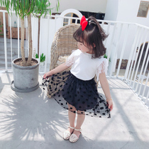  Korean fashion girls Western style summer clothes 2021 summer childrens female baby princess mesh skirt cute short-sleeved suit