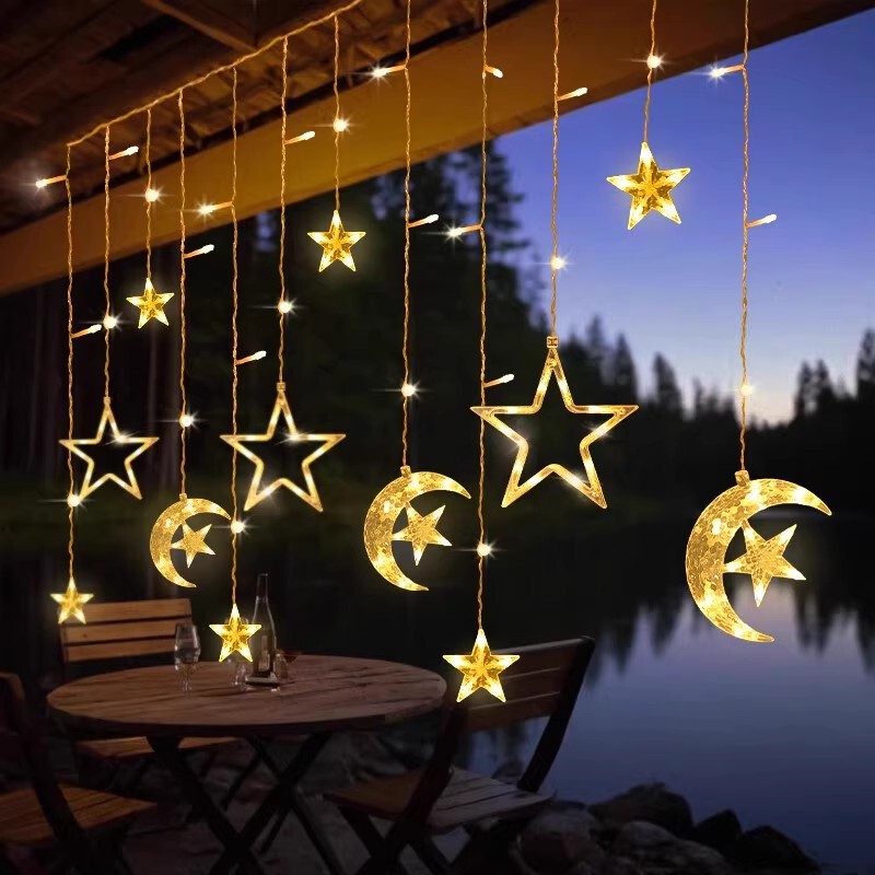 Led Star and Moon Curtain Lights Outdoor Camping Atmosphere Lights Birthday Decoration Starry Sky String Lights Christmas Decorations Led Star and Moon Curtain Lights Outdoor Camping Atmosphere Lights Birthday Decoration Starry Sky String Lights Christmas Decorations