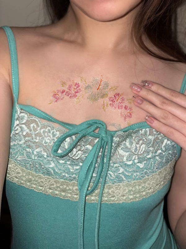 Driftingmoon “Sunburn Lace” Summer Dolphin Hibiscus Flower Shiny Y2K Island Vacation Tattoo Sticker Driftingmoon “Sunburn Lace” Summer Dolphin Hibiscus Flower Shiny Y2K Island Vacation Tattoo Sticker