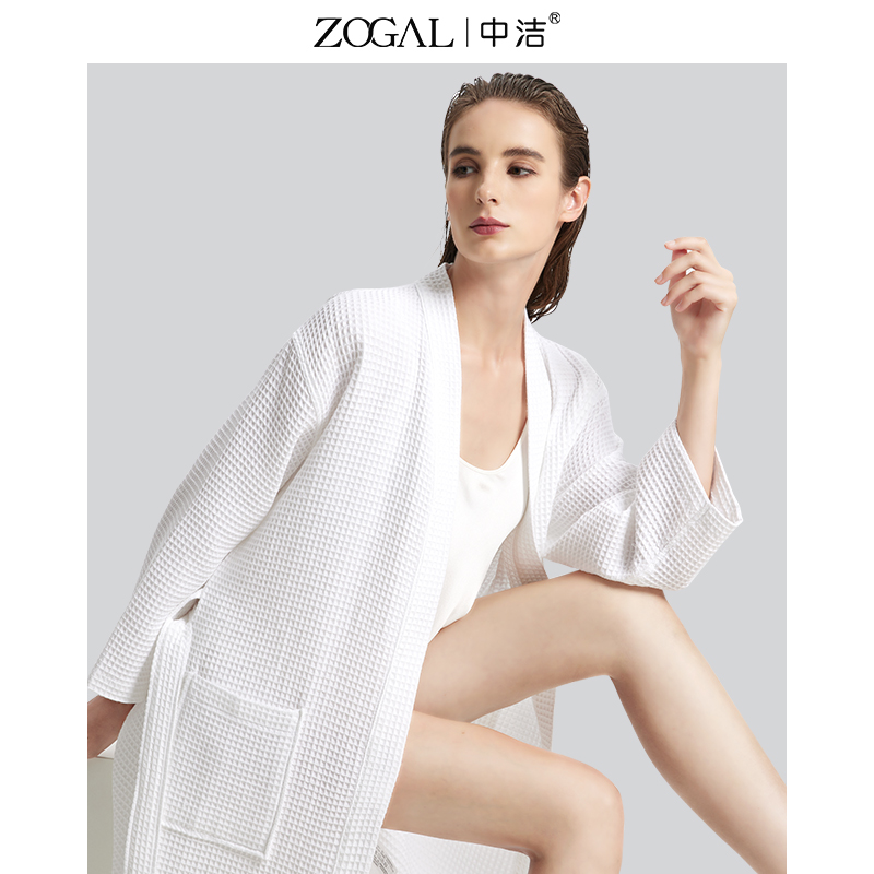Medium Cleaning Bathrobe Woman Long Version Fall Pure Cotton Waffag Bath Clothes Adult Water Suction Speed Dry Hotel Full Cotton Couple Sleeping Robe