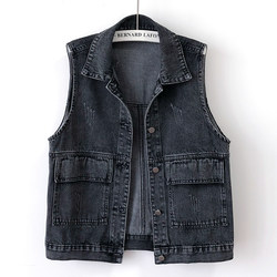 ເສື້ອກັນຫນາວ denim ສີດໍາຂອງແມ່ຍິງ vest retro ແບບເກົາຫຼີ 2024 ພາກຮຽນ spring ແລະດູໃບໄມ້ລົ່ນໃຫມ່ casual jacket ຂະຫນາດຂະຫນາດໃຫຍ່ vest sleeveless