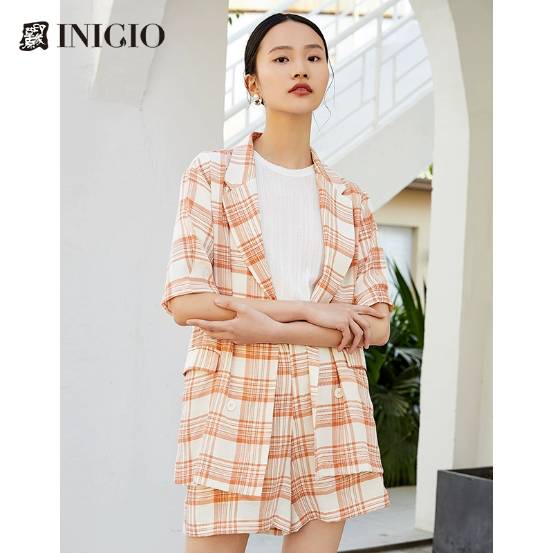 Ấn tượng Prairie Women Summer 2020 Trung tâm mua sắm mới Tính cách tương tự Kiểm tra ve áo giữa áo khoác phù hợp với phụ nữ - Business Suit