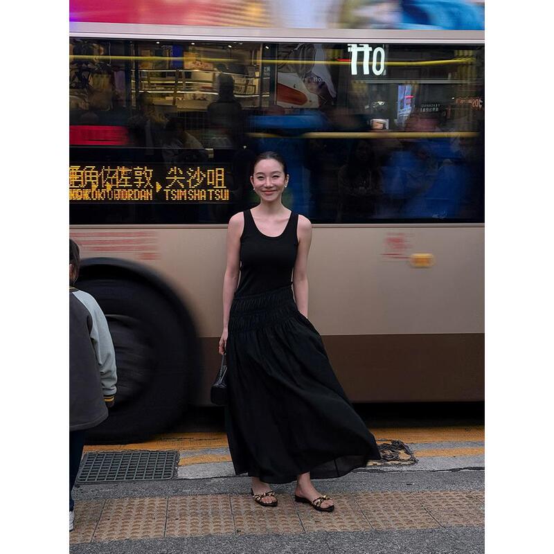 New Style Dress for Women, Black Shibuya Style, Summer High-End Feel, Waist-Cinching, Slimming, Elegant Casual Tank Dress, Lazy Style