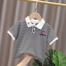 100% pure cotton boy dress male and female POLO shirt short sleeve 2021 summer fit children turn striped striped T-shirt baby half sleeve