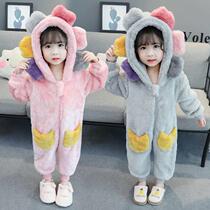 Baby Sleepwear Autumn Winter Flannel Plus Suede Thickened Coral Suede Children Conjoined Climbing Suit Home Conserved Baby Sleeping Bag