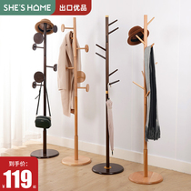 SHESHOME solid wood coat rack Floor-to-ceiling bedroom hanger single pole vertical clothes rack Simple modern household