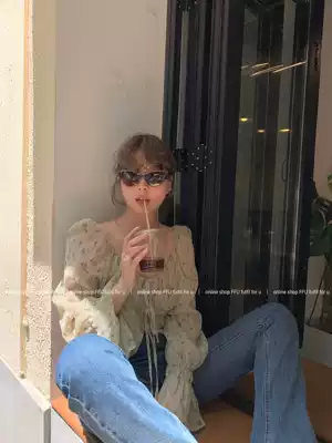 FFU shirt women 2021 summer new long sleeve thin shirt chiffon shirt French romantic floral sunscreen top