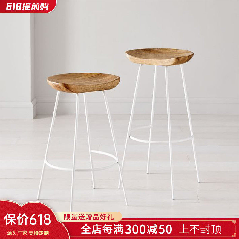 Nordic modern minimal bar chair household high bench restaurant front counter backstone bar chair solid wood