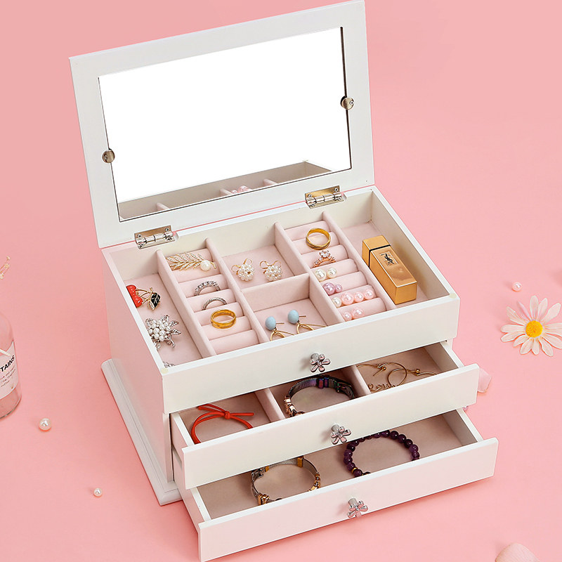 Jewelry box wooden household drawer type European princess high-end exquisite jewelry storage box wedding birthday gift