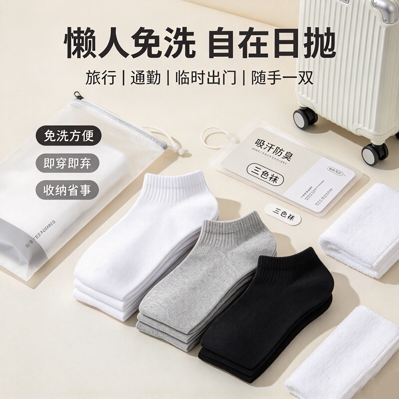 Disposable Socks, No-Wash, Solid Color, Suitable for All Seasons, Sports Style, Sweat-Absorbent, Anti-Odor, Versatile for Business Trips, Travel, and Commuting, Unisex Socks