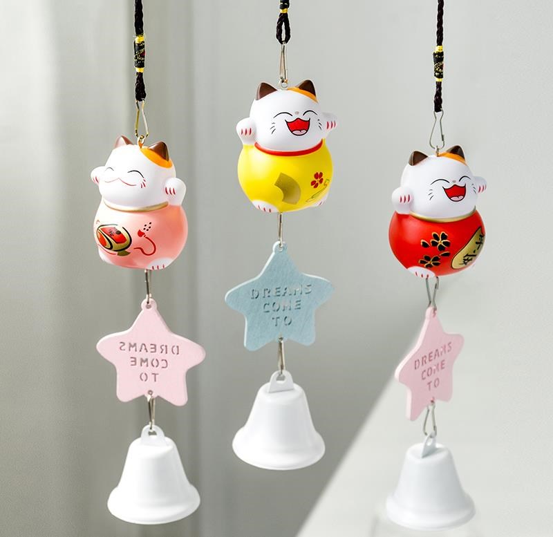 Cute Merchants Cat Petty Wind Bell Hanging Accessories Creative Girl Bedroom Shop Open Door to Remind Bell Pendant Wind