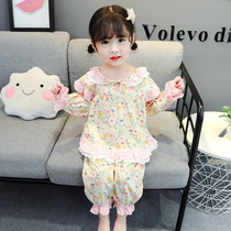 Childrens pajamas set for girls spring and autumn cotton thin long sleeve girl three-year-old baby princess home clothing spring clothing