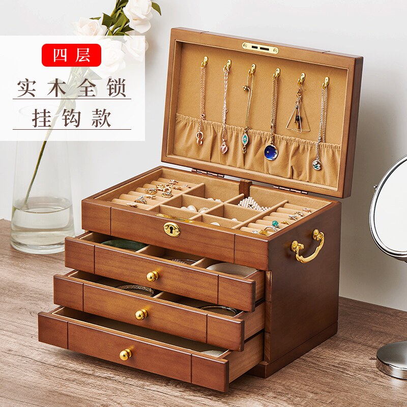 Solid wood jewelry box wood vintage princess with lock Princess European style Korean jewelry storage box wedding birthday gift