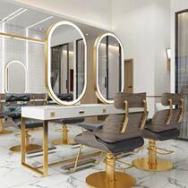  Net celebrity hair salon hair salon mirror barbershop mirror Desktop double-sided mirror Beauty makeup table mirror with light LED