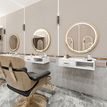  Net celebrity barber shop mirror beauty salon hot dyeing mirror round bathroom mirror makeup mirror hair salon with lamp