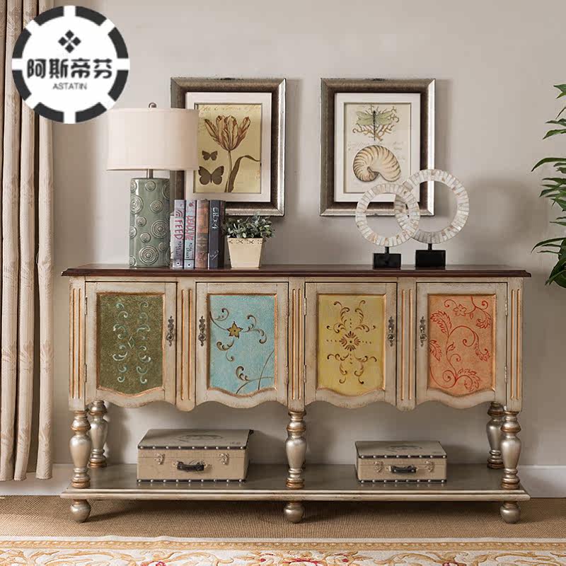 American solid wood door hall Xuanguantai modern minimalist living-room decorating cabinet corridor leaning against wall containing cabinet hand-painted dining cabinet