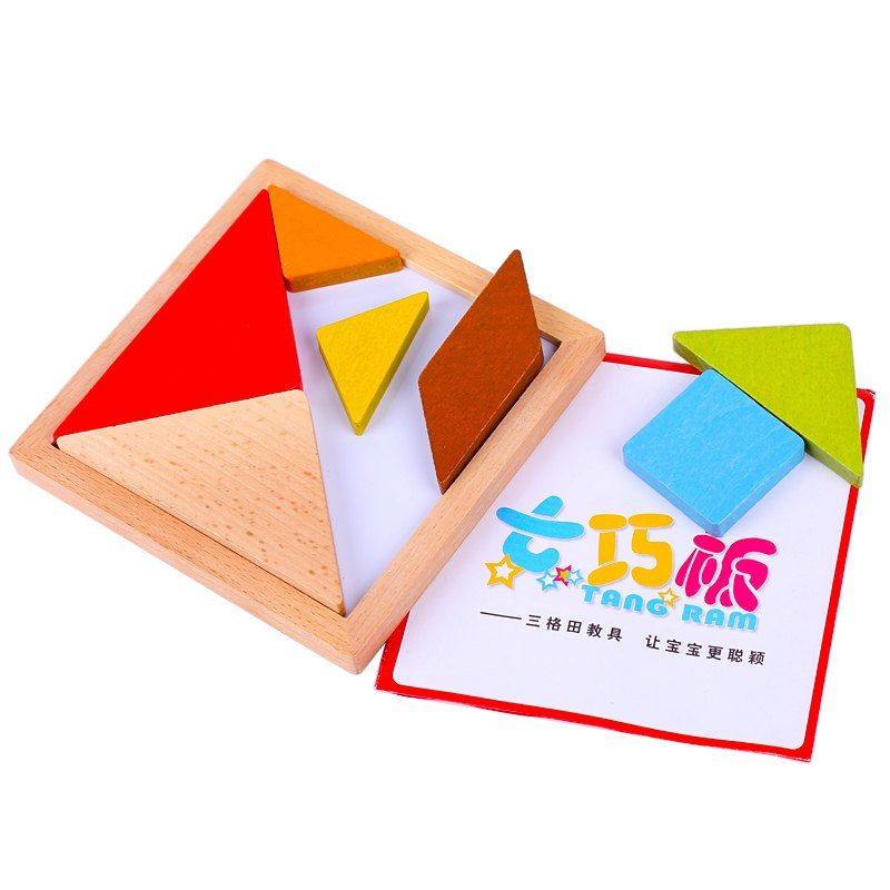 Wooden box triangular board wisdom graphic doll wood simple board first grade second volume mathematics teaching aids jigsaw puzzle